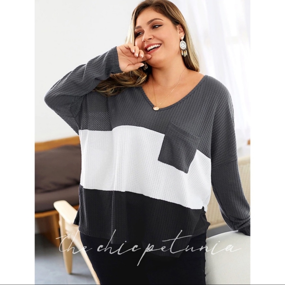 Plus Size Color Block Waffle Top - Picture 2 of 5